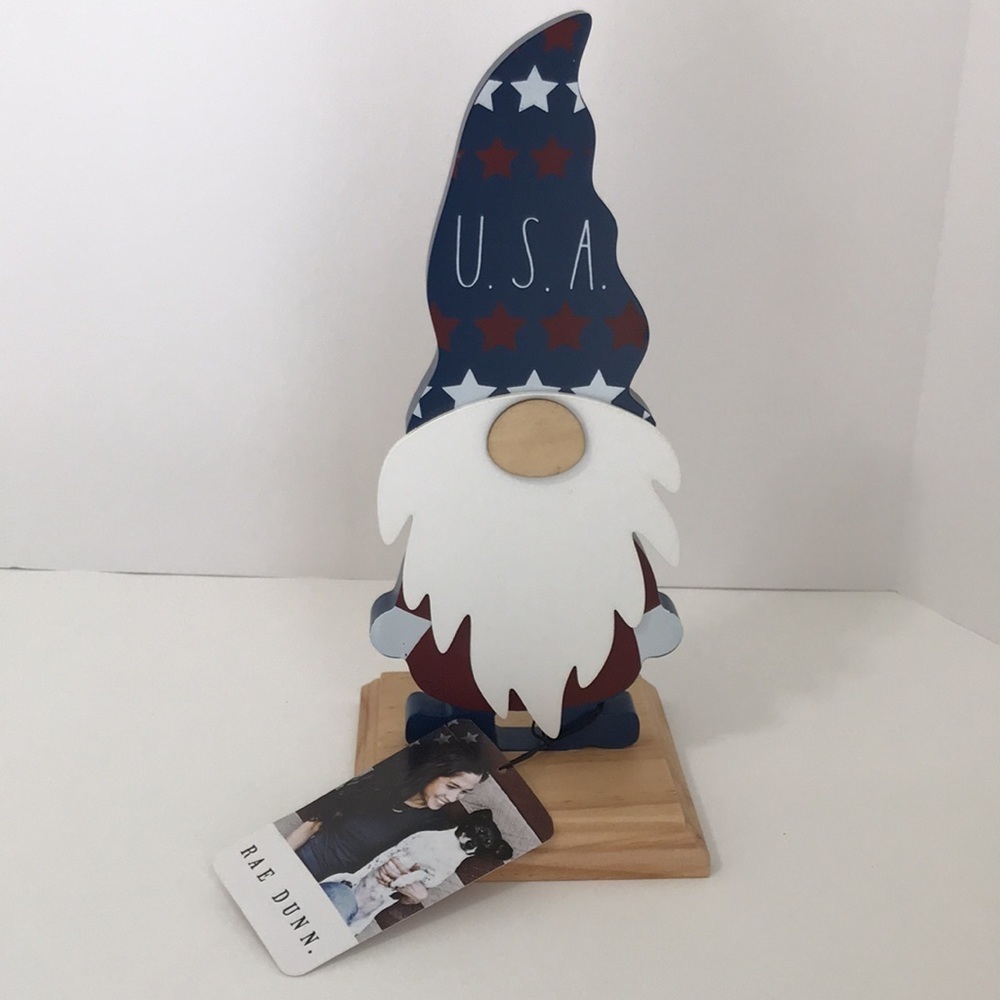 Rae Dunn Patriotic USA Wooden Gnome 10.5” Farmhouse 4th of July NWT